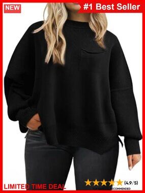 Plus Size Oversized Tunic Sweater High Neck Batwing Sleeve Knit Pullover